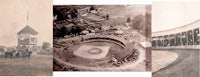 a collection of old photos of a zoo and a circus