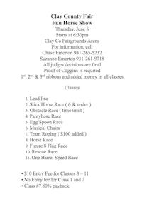 a flyer for the clay county fair